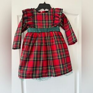Long Sleeve Red Plaid Ruffle Holiday Dress - Size 4-5T